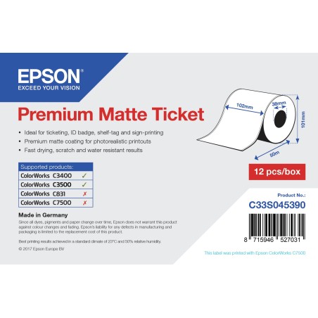 Epson Rollo de Premium Matte Ticket, 102 mm x 50 m