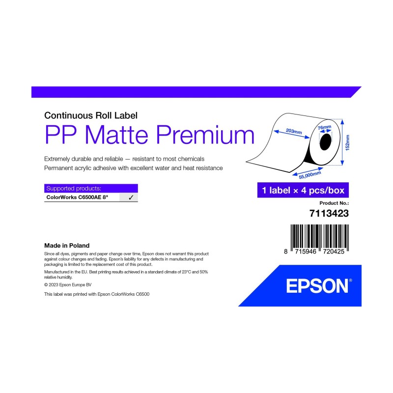 Epson 7113423 etiqueta de impresora Blanco Etiqueta para impresora autoadhesiva