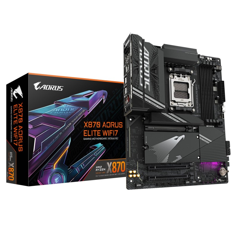GIGABYTE X870 AORUS ELITE WIFI7 Placa Base - Compatible con CPUs AMD Ryzen 9000, 16+2+2 fases VRM, hasta 8000MHz DDR5 (OC),