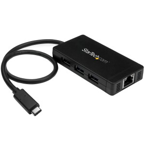 StarTech.com Concentrador USB 3.0 de 3 Puertos con USB-C y Ethernet Gigabit - 5Gbps - Con Adaptador de Alimentación