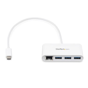 StarTech.com Concentrador USB 3.0 (5Gbps) de 3 Puertos con USB-C y Ethernet Gigabit - Hub Ladrón de USB Convencional - Blanco