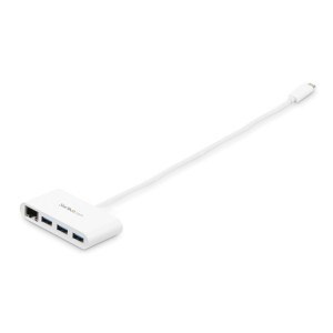 StarTech.com Concentrador USB 3.0 (5Gbps) de 3 Puertos con USB-C y Ethernet Gigabit - Hub Ladrón de USB Convencional - Blanco