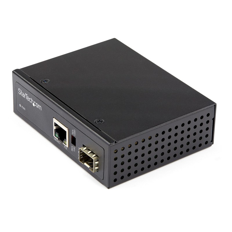 StarTech.com Conversor de Medios Ethernet Industrial PoE+ de Fibra a Ethernet de 60W - Convertidor SFP a RJ45 de Fibra IP30