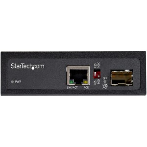 StarTech.com Conversor de Medios Ethernet Industrial PoE+ de Fibra a Ethernet de 60W - Convertidor SFP a RJ45 de Fibra IP30