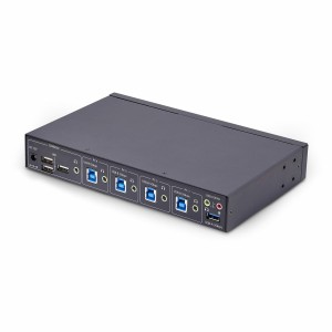 StarTech.com Switch KM USB 4 Puertos con Conmutación por Ratón - Conmutador KM USB 3.0 de Teclado y Ratón para 4 Ordenadores -