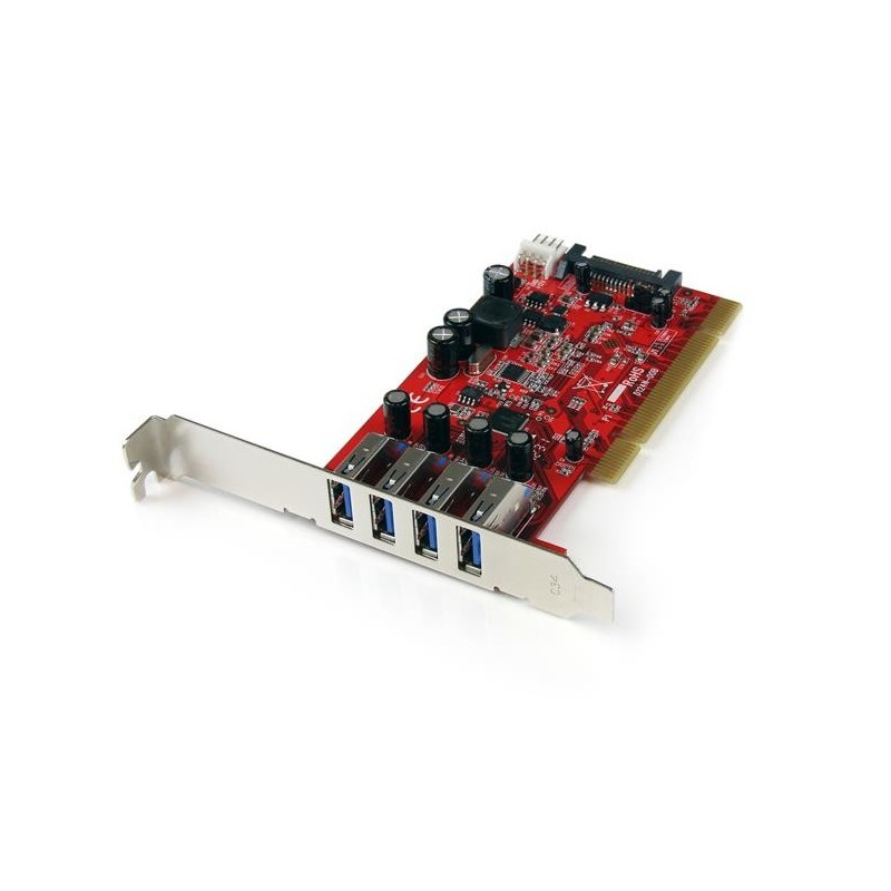 StarTech.com Tarjeta Adaptador PCI USB 3.0 (5Gbps) SuperSpeed 4 Puertos Con Alimentación SATA LP4 - Hub Concentrador Interno -