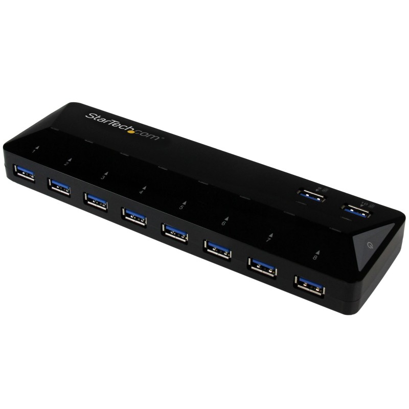 StarTech.com Concentrador USB 3.0 (5Gbps) de 10 Puertos - Ladrón con Puertos de Carga y Sincronización - Hub con 2 Puertos de