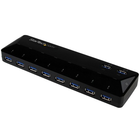 StarTech.com Concentrador USB 3.0 (5Gbps) de 10 Puertos - Ladrón con Puertos de Carga y Sincronización - Hub con 2 Puertos de