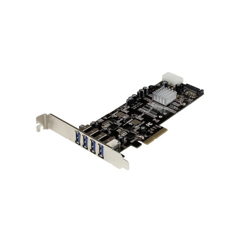 StarTech.com Adaptador Tarjeta PCI Express PCI-E 4 Puertos USB 3.0 UASP Bus Doble con Alimentación Molex SATA
