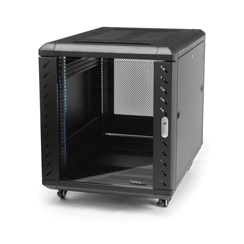 StarTech.com Armario Rack para Servidores 12U 19" 4 Columnas - Rack de Servidores con Cerradura y Seguro - Rack con Ruedas y