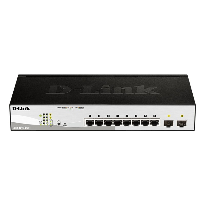 D-Link DGS-1210-08P Gestionado L2 Gigabit Ethernet (10 100 1000) Energía sobre Ethernet (PoE) Negro