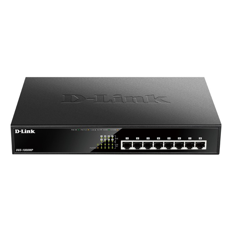 D-Link DGS-1008MP switch No administrado Gigabit Ethernet (10 100 1000) Energía sobre Ethernet (PoE) 1U Negro