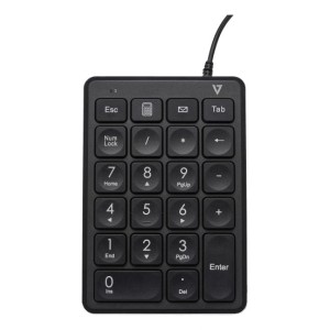 V7 Teclado numérico con cable USB KP350 de - 22 teclas - Teclas de acceso rápido de calculadora, tabulación, retroceso - Cable