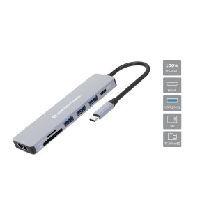 Conceptronic DONN19G base para portátil y replicador de puertos Alámbrico USB 3.2 Gen 1 (3.1 Gen 1) Type-C Gris