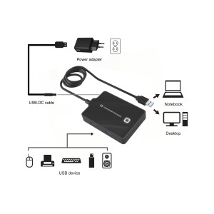 Conceptronic HUBBIES11BP base para portátil y replicador de puertos USB 3.2 Gen 1 (3.1 Gen 1) Type-A Negro