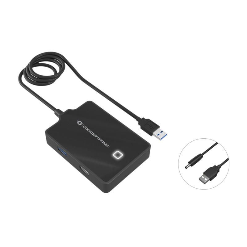 Conceptronic HUBBIES10B base para portátil y replicador de puertos USB 3.2 Gen 1 (3.1 Gen 1) Type-A Negro