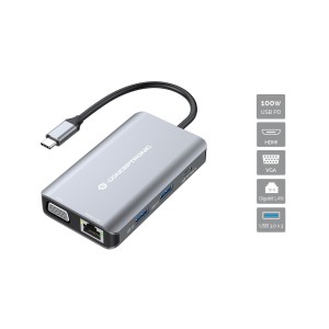 Conceptronic DONN21G base para portátil y replicador de puertos Alámbrico USB 3.2 Gen 1 (3.1 Gen 1) Type-C Gris
