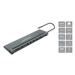 Conceptronic DONN17G base para portátil y replicador de puertos Alámbrico USB 3.2 Gen 1 (3.1 Gen 1) Type-C Gris