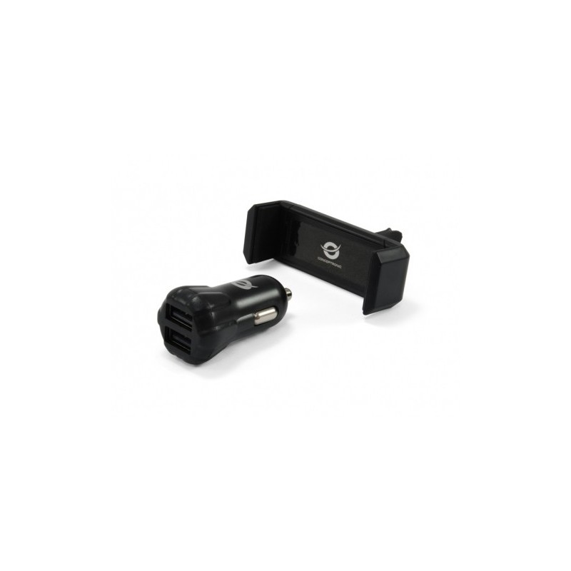 Conceptronic CUSBCAR2AKIT cargador de dispositivo móvil Smartphone, Tableta Negro Encendedor de cigarrillos Auto