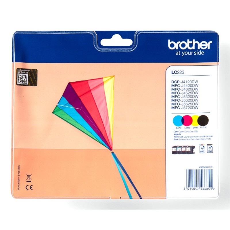 Brother LC-223VALBP cartucho de tinta 4 pieza(s) Original Negro, Cian, Magenta, Amarillo