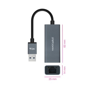 Nanocable Conversor USB 3.0 a Ethernet Gigabit 10 100 1000 Mbps, Aluminio, Gris, 15 cm