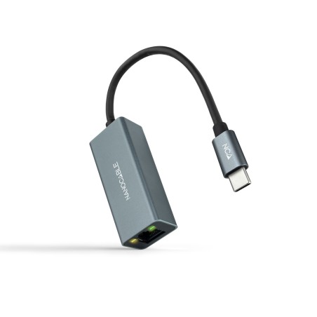 Nanocable Conversor USB-C a Ethernet Gigabit 10 100 1000 Mbps, Aluminio, Gris, 15 cm