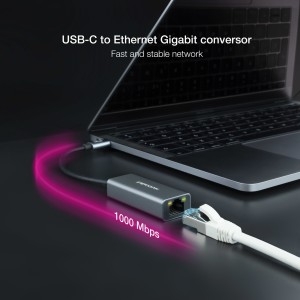 Nanocable Conversor USB-C a Ethernet Gigabit 10 100 1000 Mbps, Aluminio, Gris, 15 cm