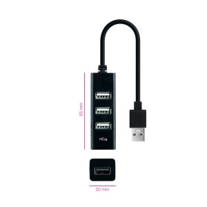 Nanocable Hub USB 2.0 con 4 Puertos de USB 2.0, USB-A M-USB 2.0 H, Negro, 15 cm