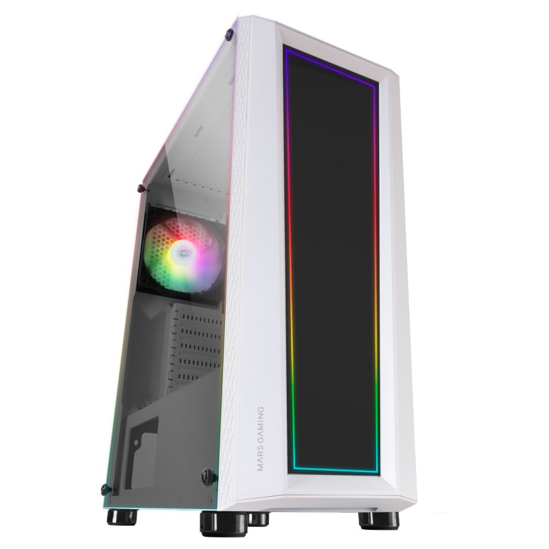 Mars Gaming MC-ART Blanco, Caja PC Gaming ATX, Doble Cristal Templado Dibujable, ARGB 12 Modos, Ventilador 12 cm