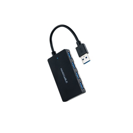 Nanocable Hub USB 3.0 con 4 Puertos de USB 3.0, USB-A M-USB 3.0 H, Negro, 15 cm