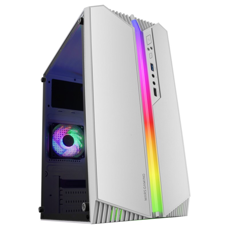 Mars Gaming MC-S1, Caja PC Compacta Gaming Micro-ATX, Iluminación ARGB 12 Modos, Ventilador FRGB, Ventana Lateral Completa RGB,