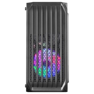 Mars Gaming MC-S2, Caja PC Compacta Gaming Micro-ATX, 2 Ventiladores FRGB Raibow con Rejilla Frontal, Ventana Lateral Completa,