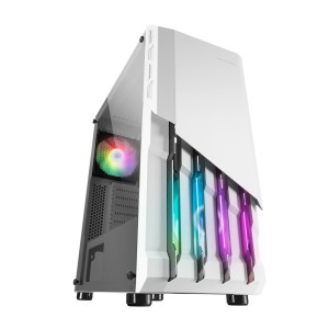 Mars Gaming MC-X2, Caja PC Gaming ATX, Frontal Acero FRGB, 2 Ventiladores 12cm FRGB, Ventana Lateral Completa, Blanco