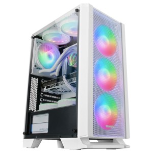 Mars Gaming MC-C, Caja PC ATX, Panel Frontal Metal-Mesh, Cristal Templado, 3 Ventiladores Frontales FRGB 120mm, Blanco