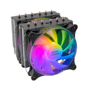 Mars Gaming Disipador CPU, Doble Torre Refrigeración, 6 Heatpipes HCT, TDP 300 W, 2 Ventiladores ARGB PWM 12 cm, MCPUXT, Color