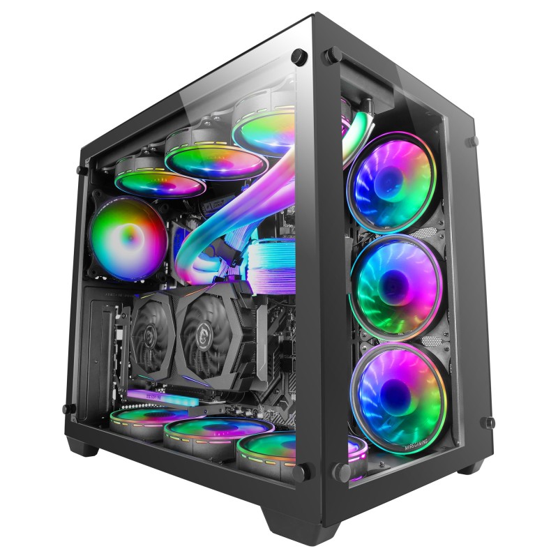 Mars Gaming Torre Gaming Custom XXL E-ATX, Ventana Cristal Templado Lateral y Frontal, Estructura Modular Doble Cámara, MCV3,