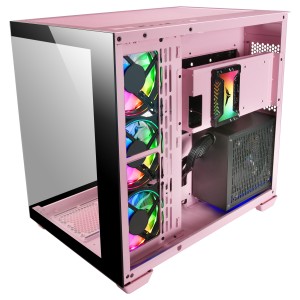 Mars Gaming MCV4 Rosa, Torre Gaming Custom XXL E-ATX, Ventana Cristal Templado Lateral y Frontal Sin Marco, Estructura Modular