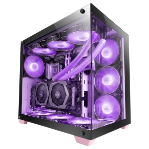 Mars Gaming MCV4 Rosa, Torre Gaming Custom XXL E-ATX, Ventana Cristal Templado Lateral y Frontal Sin Marco, Estructura Modular