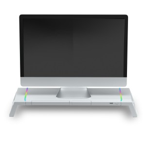 Mars Gaming MGS-ONE Blanco, Soporte Monitor RGB Chroma, Tamaño Ajustable, Soporte Smartphone y Tablet, USB 2.0 Frontal