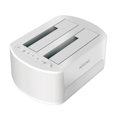 AISENS Estacion de Docking de Doble Bahia ASDS-D02W SATA 2.5 3.5 a USB 3.0 3.1 Gen1, Clone, Blanca