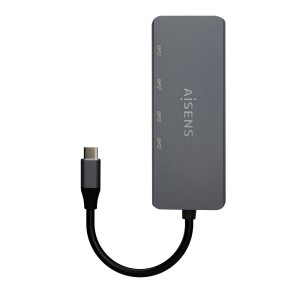 AISENS Hub USB3.2 Gen1 5G USB-C, USB-C M-4xUSB-C H, Gris, 15cm