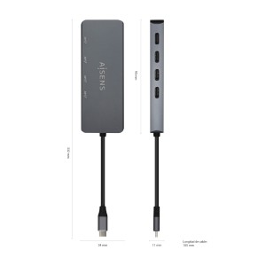 AISENS Hub USB3.2 Gen1 5G USB-C, USB-C M-4xUSB-C H, Gris, 15cm