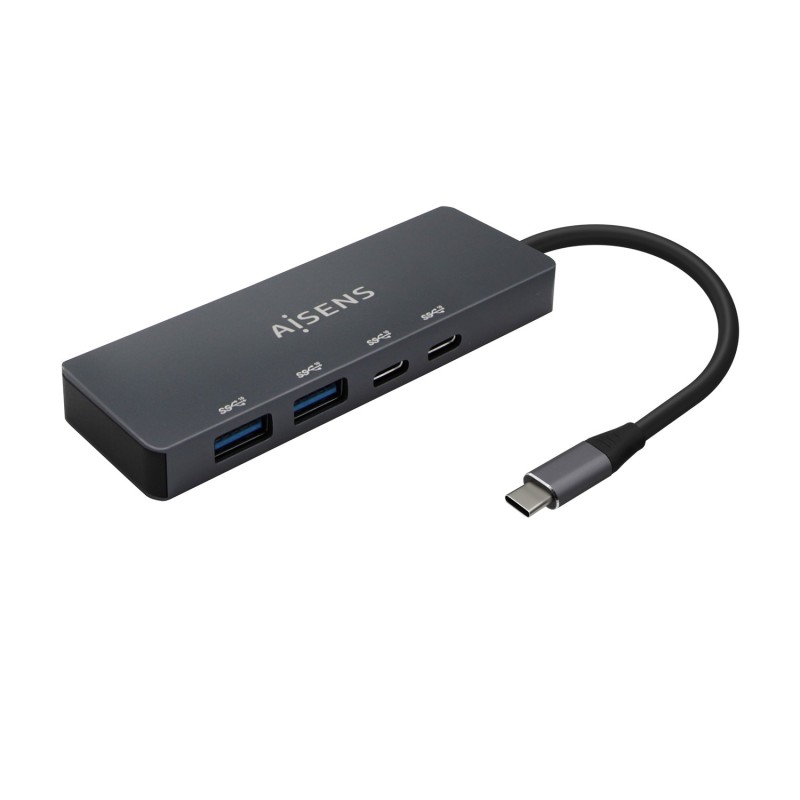 AISENS Hub USB3.2 Gen1 5G USB-C, USB-C M-2xUSB-C H-2xUSB-A H, Gris, 15cm