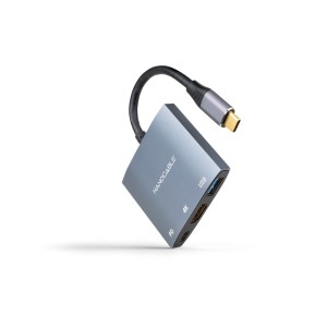 Nanocable Conversor USB-C a HDMI USB3.0 USB-C PD, 15 cm, Gris