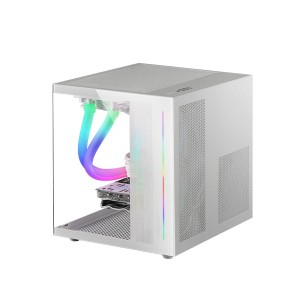 Mars Gaming MC-VIEW, Caja PC Gaming Micro-ATX con Cristal Templado Continuo 90º, Mini Torre PC con Doble Cámara, Soporte