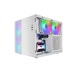Mars Gaming MC-400, Caja Gaming Compacta Micro-ATX, Ventana Lateral Completa Cristal Templado, 3X Ventiladores FRGB 120mm,