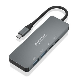 AISENS Hub USB 3.2 Gen2 10G USB-C, USB-C M-2xUSB-C H-2xUSB-A H, Gris, 15cm