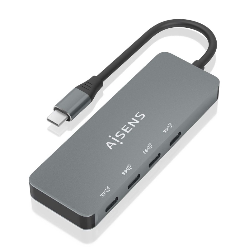 AISENS Hub USB 3.2 Gen2 10G USB-C, USB-C M-4xUSB-C H, Gris, 15cm