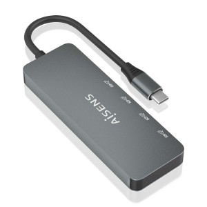 AISENS Hub USB 3.2 Gen2 10G USB-C, USB-C M-4xUSB-C H, Gris, 15cm