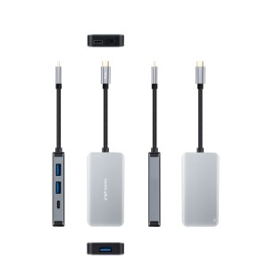 Nanocable HUB USB-C 5 en 1, Conversor 3.2 GEN1 5G a 3 x USB-A 3.0 + USB-C + USB-C PD 100W, Aluminio, 15 cm, Gris